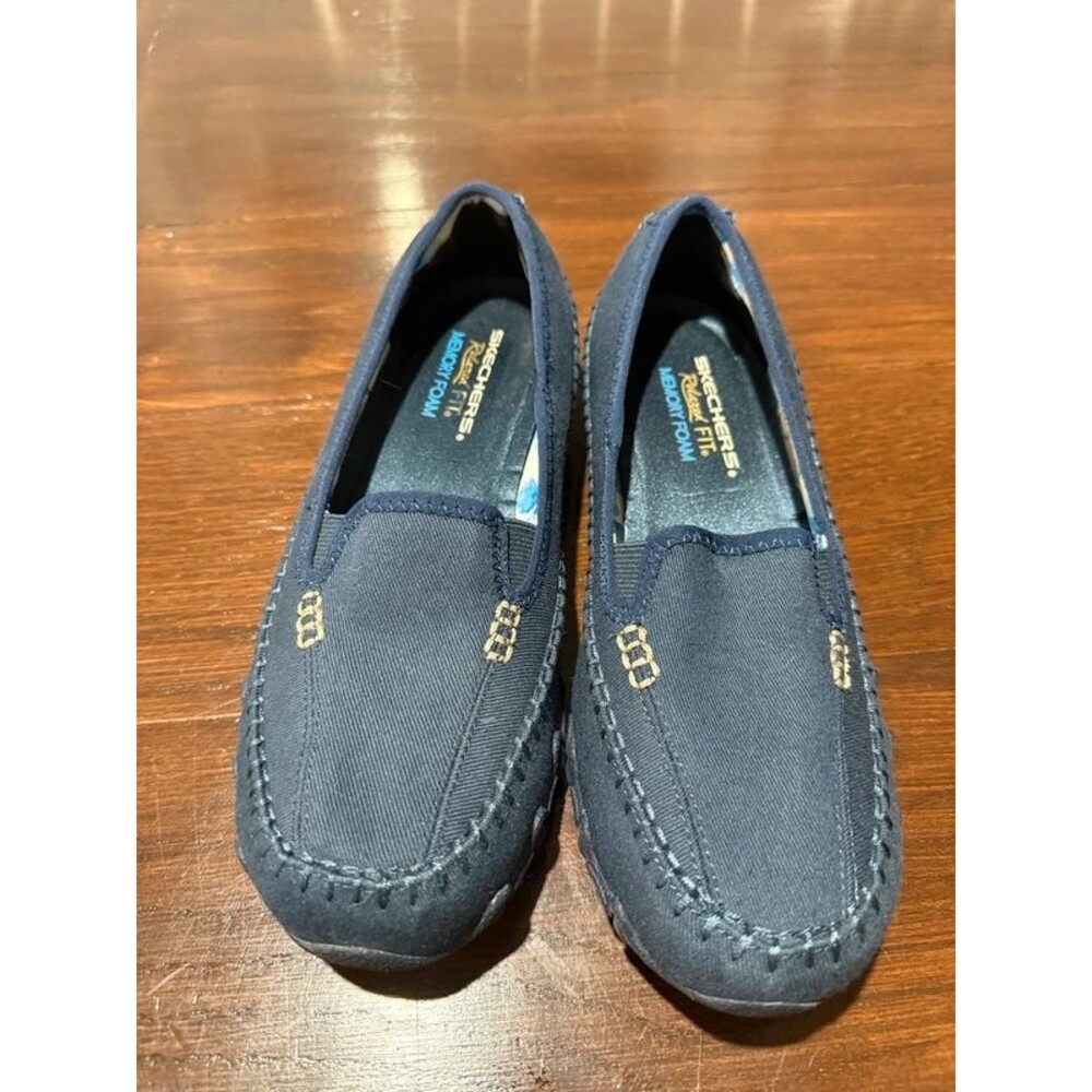 Skechers Bikers Jaywalk Women’s 8.5 Navy Blue Slip On Loafers Memory Foam 49020